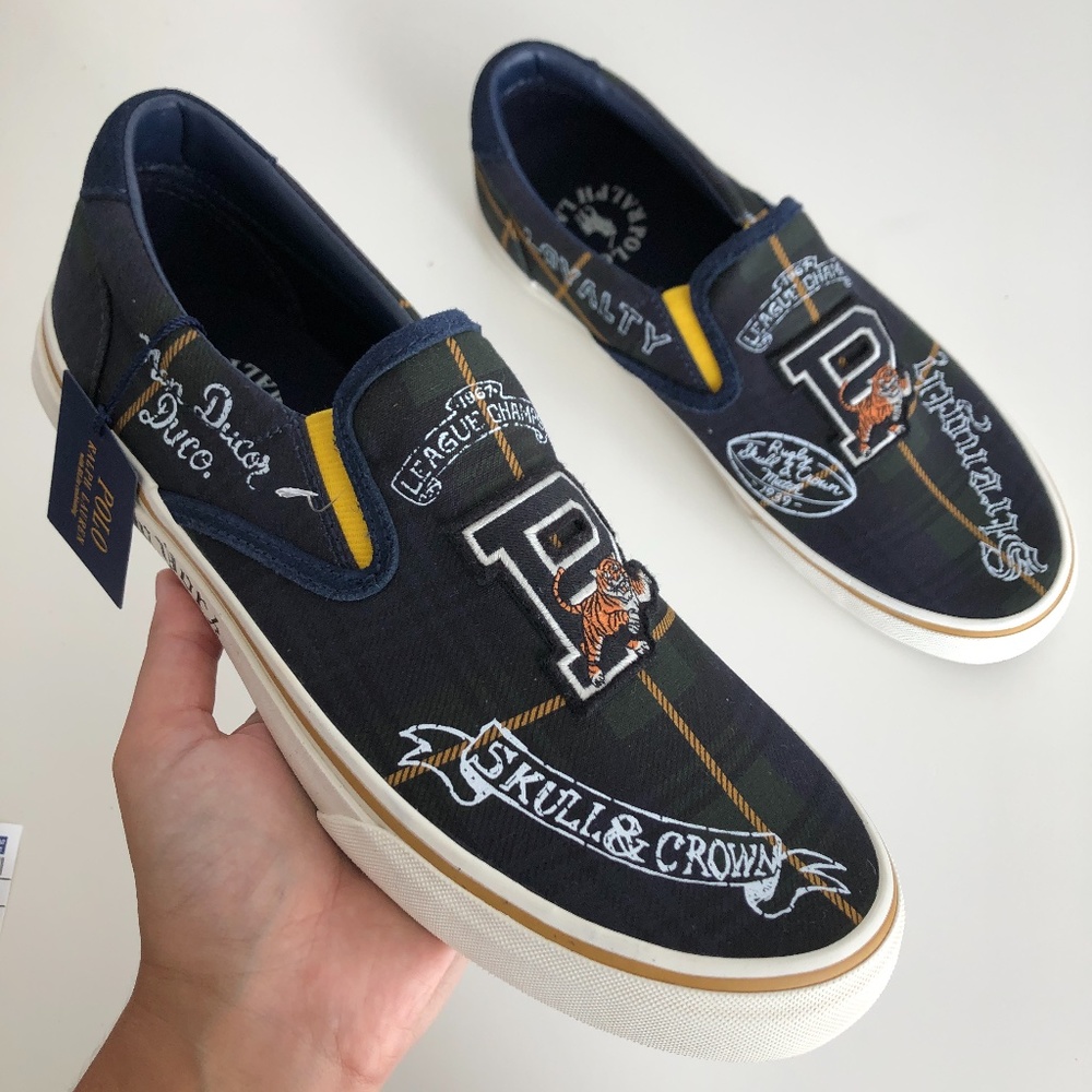 NEW Polo Ralph Lauren tartan plaid slip on sneaker